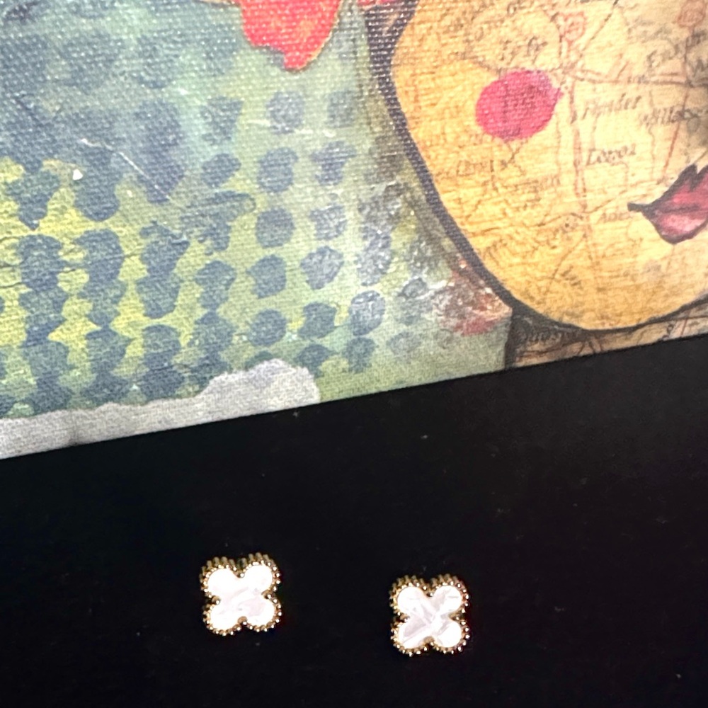 Gold and White Clover Earrings